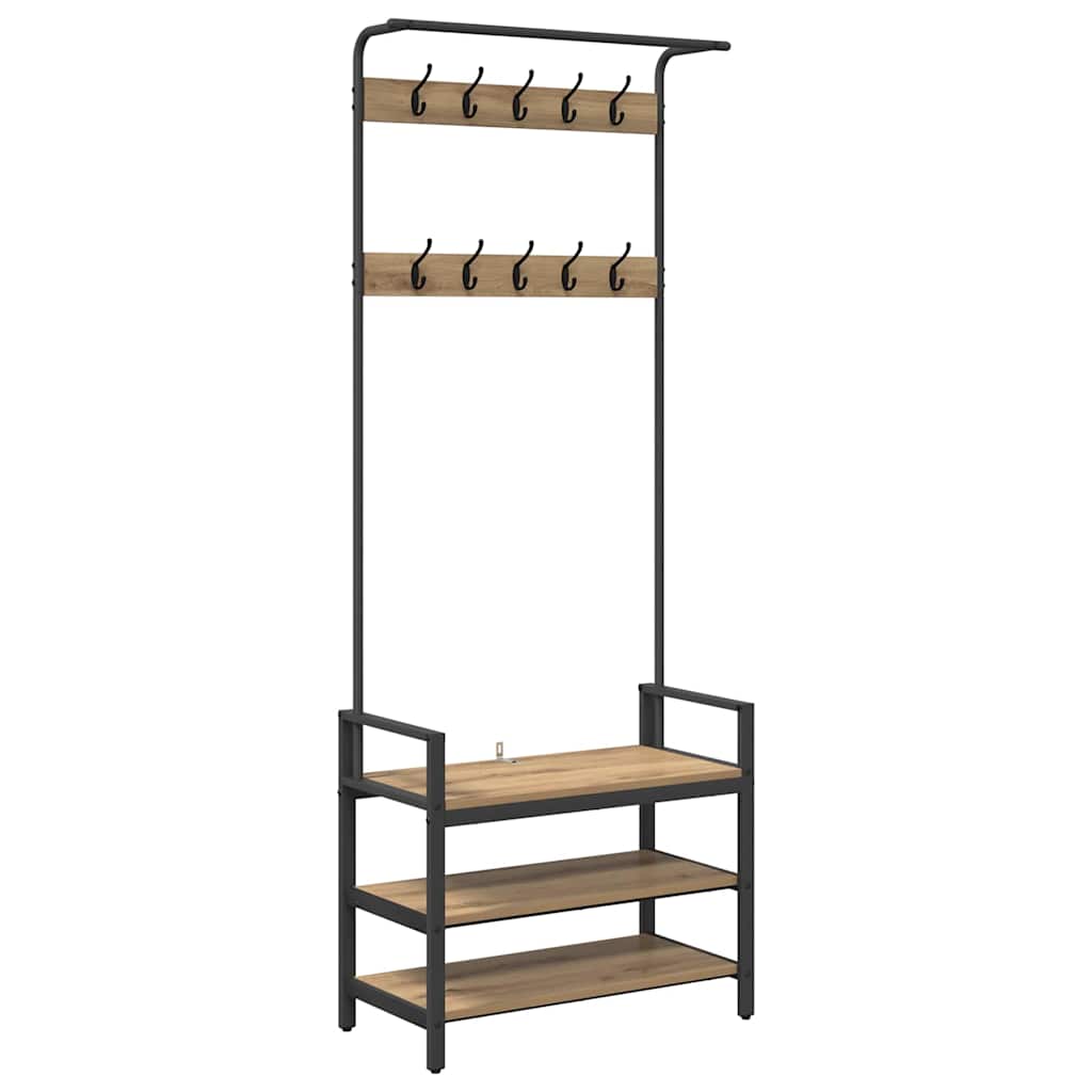 Vidaxl kapstok met plank artisan eiken 75 x 34 x 184 cm bewerkt hout