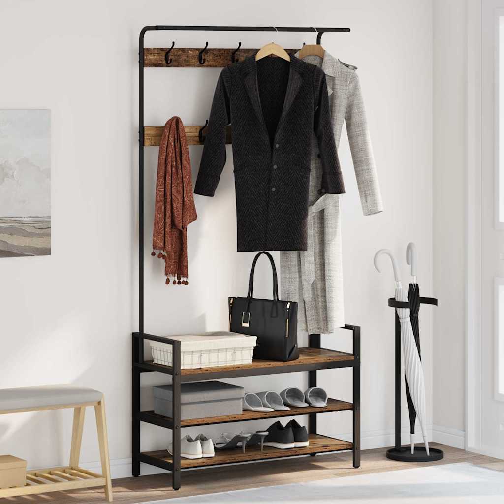Vidaxl kapstok met plank oudhout 95 x 34 x 184 cm bewerkt hout