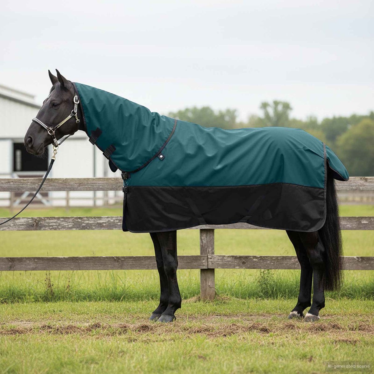 Vidaxl paardendeken donkergroen en zwart 155 cm polyester