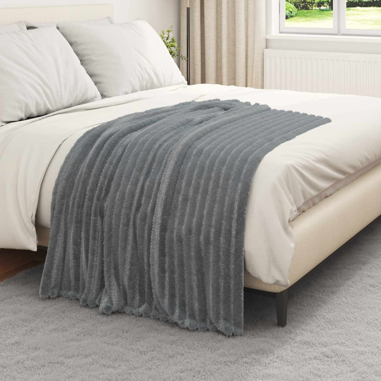 Vidaxl gooi deken donkergrijs 150 x 130 cm fleece