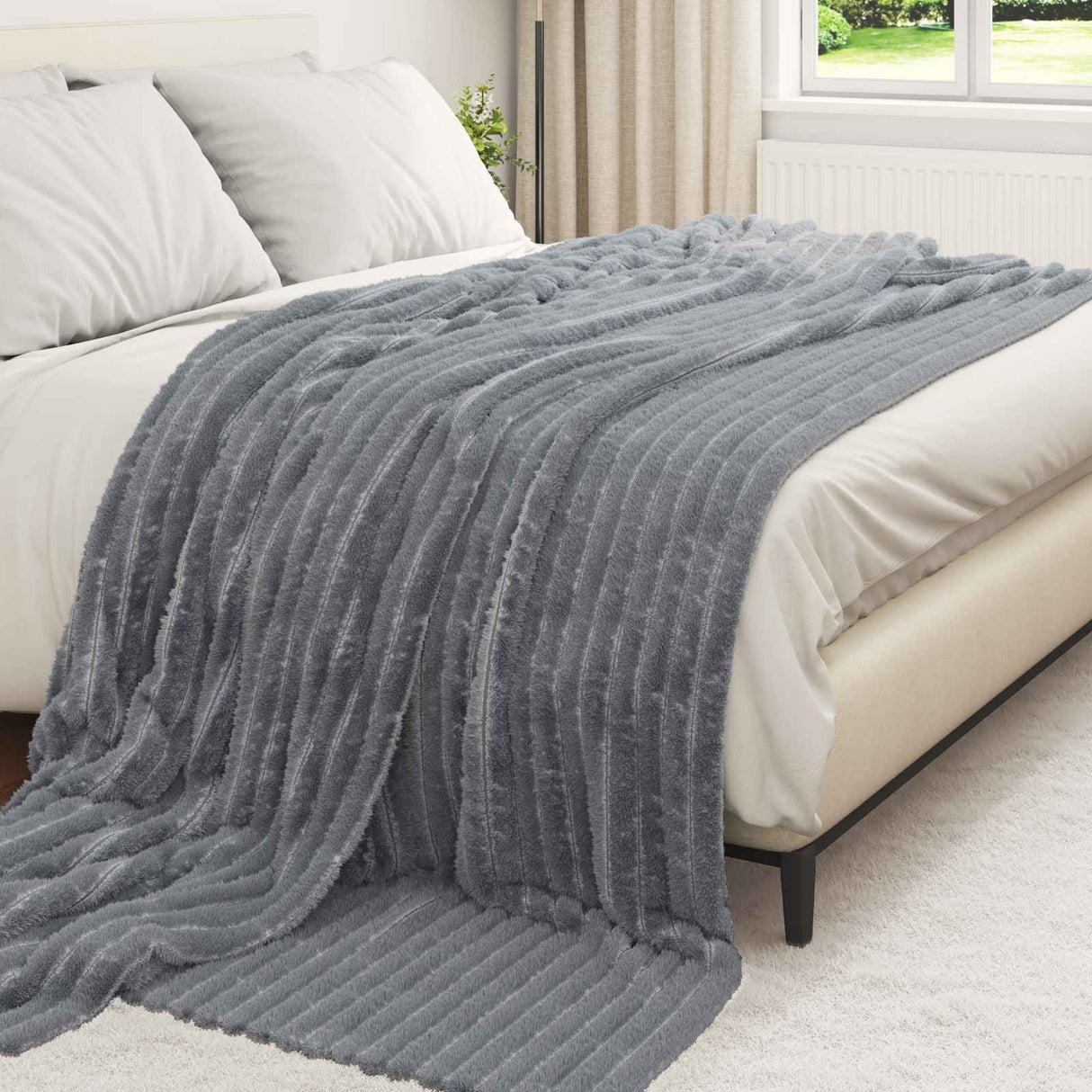 Vidaxl gooi deken donkergrijs 240 x 220 cm fleece