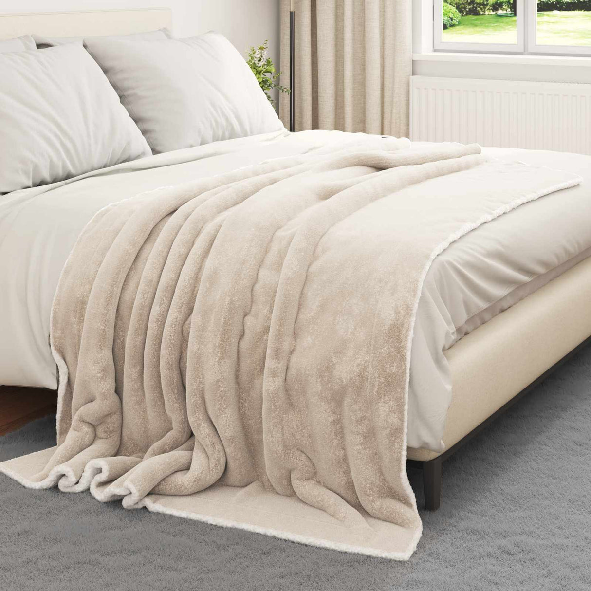 Vidaxl gooi deken beige 150 x 200 cm fleece
