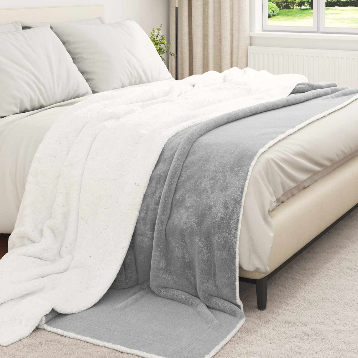 Vidaxl gooi deken grijs 220 x 240 cm fleece