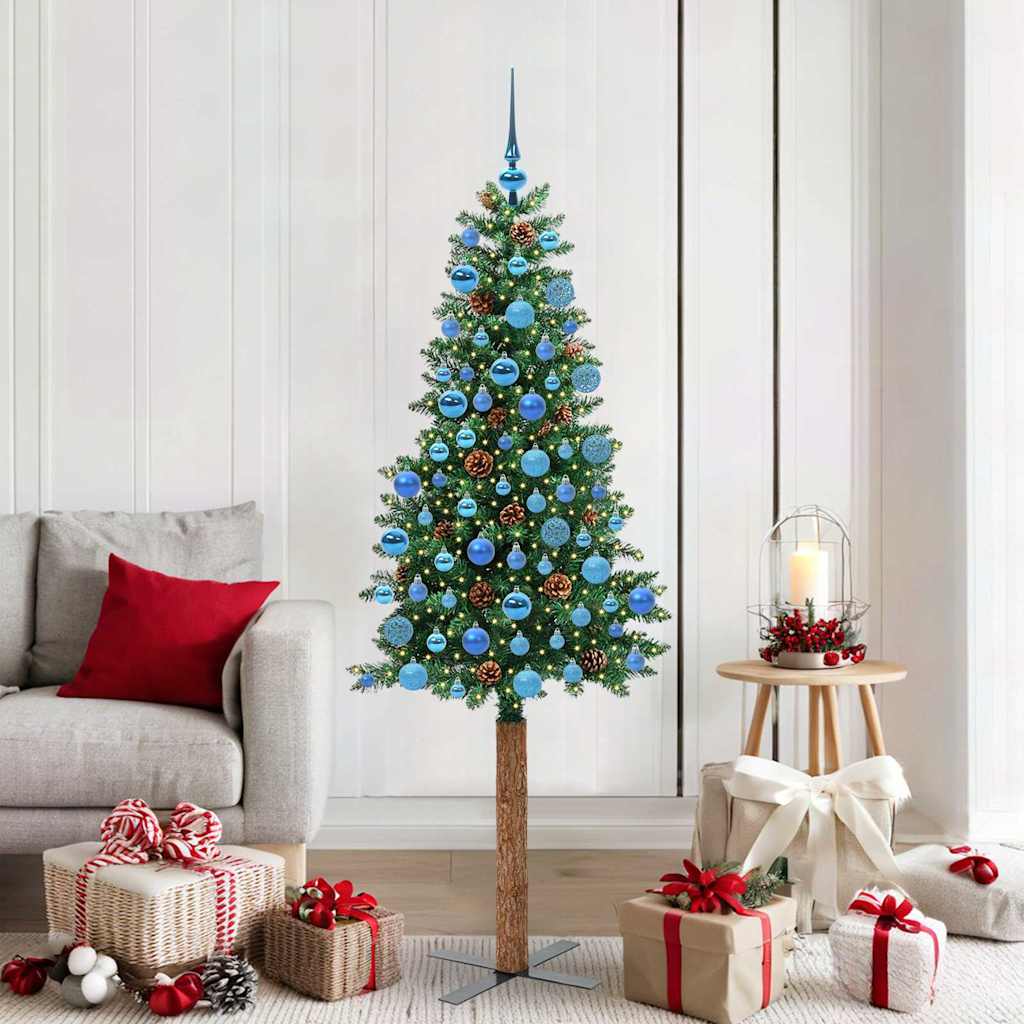 Vidaxl slanke kerstboom groen 180 cm pvc en massief dennenhout