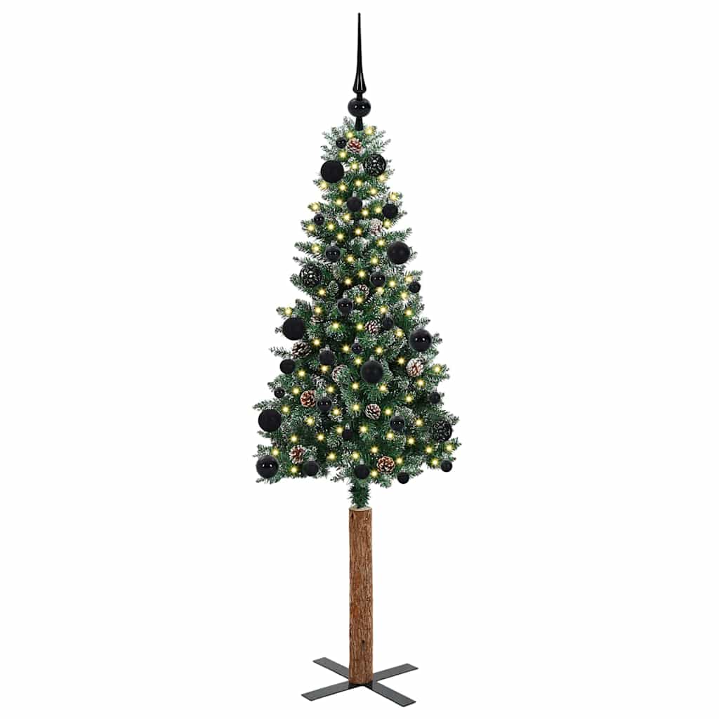 Vidaxl slanke kerstboom groen 150 cm pvc en massief dennenhout
