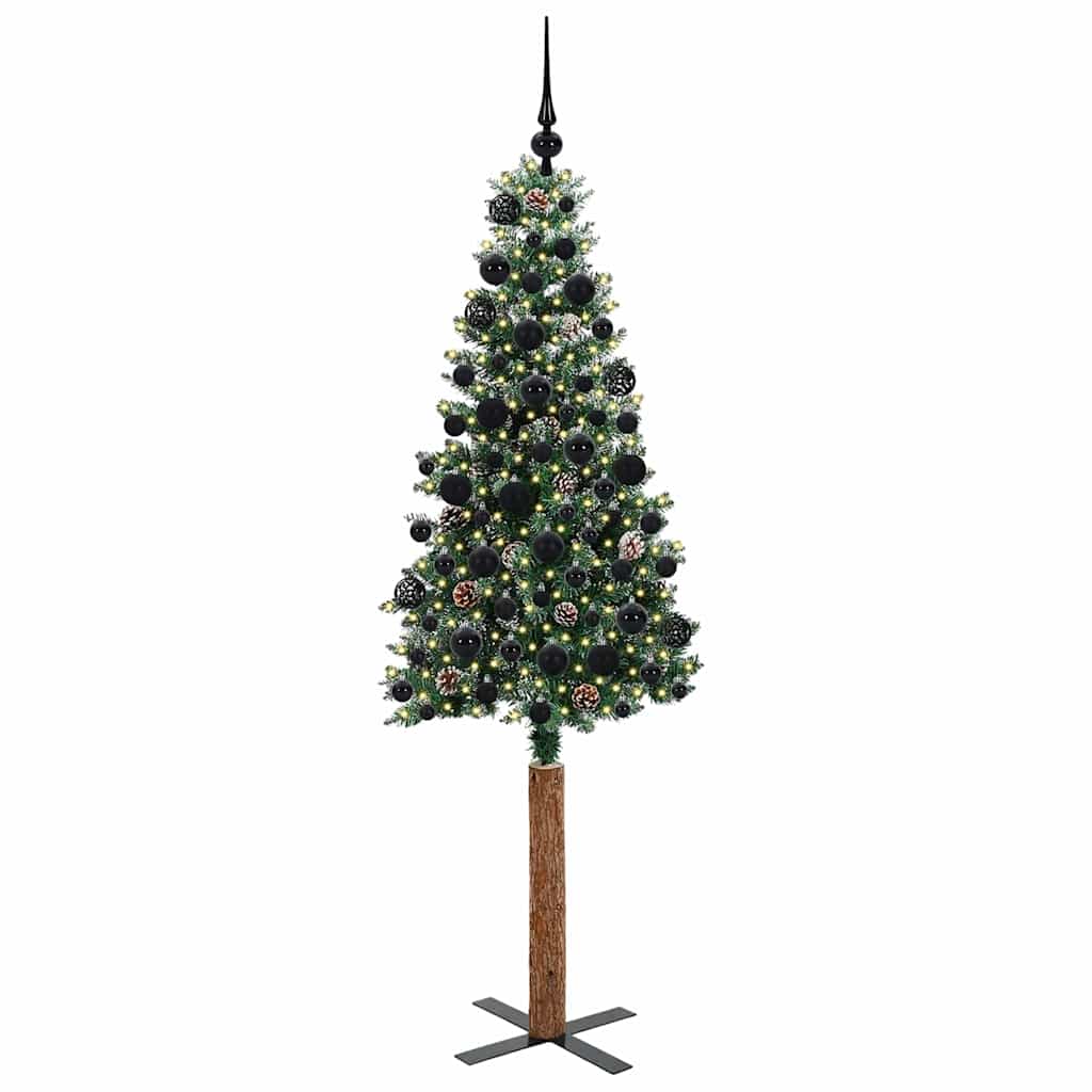 Vidaxl slanke kerstboom groen 180 cm pvc en massief dennenhout