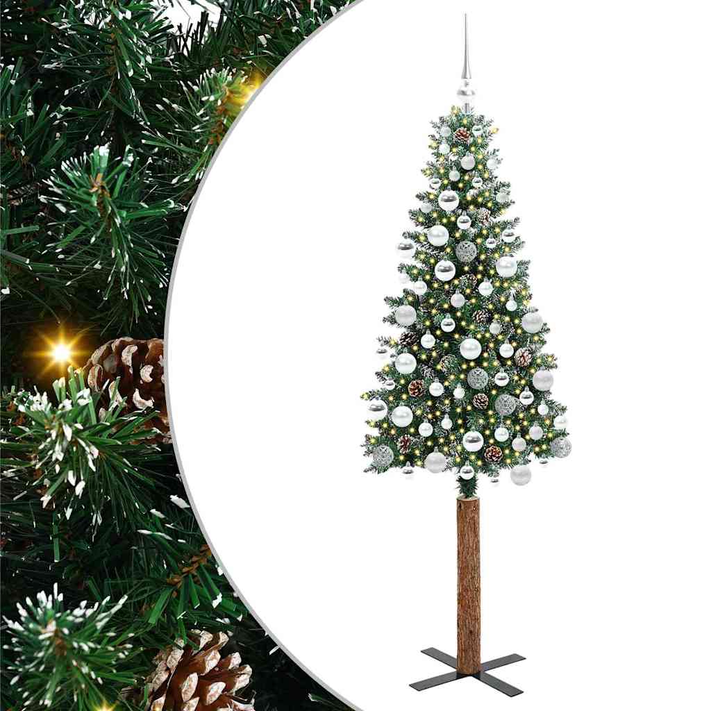 Vidaxl slanke kerstboom groen 180 cm pvc en massief dennenhout