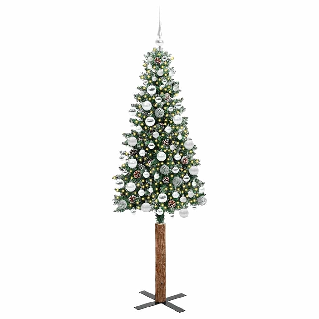 Vidaxl slanke kerstboom groen 180 cm pvc en massief dennenhout