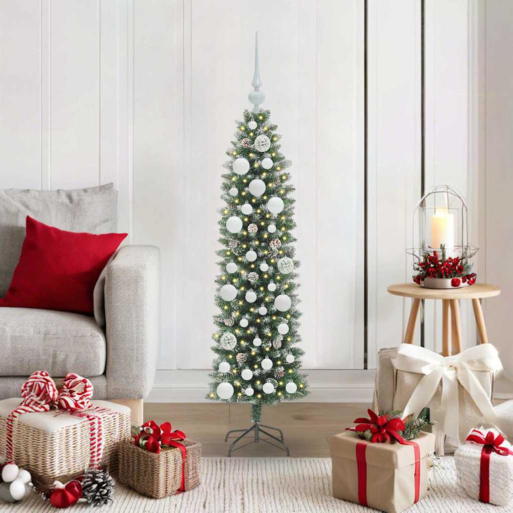 Vidaxl kunstmatige slanke kerstboom met 150 led groen en wit 120 cm