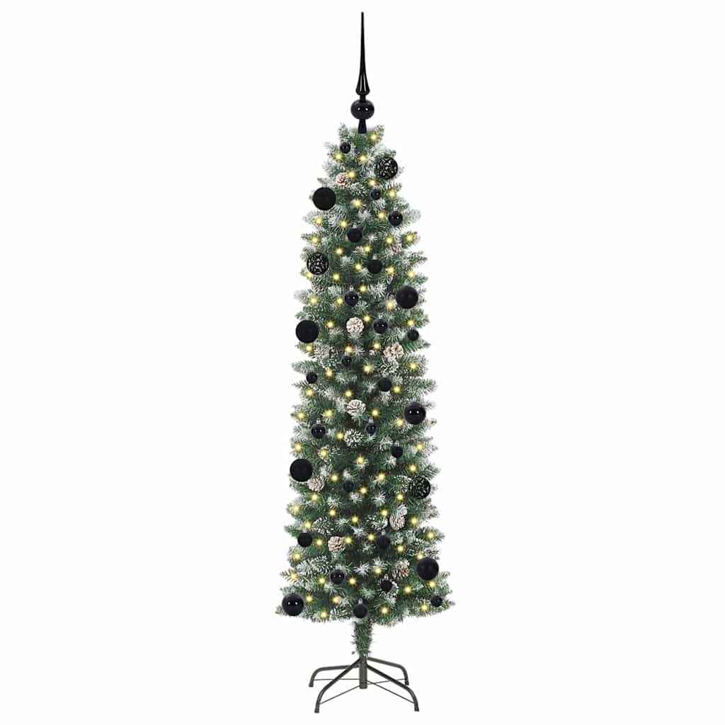 Vidaxl kunstmatige slanke kerstboom met 150 led groen en wit 150 cm