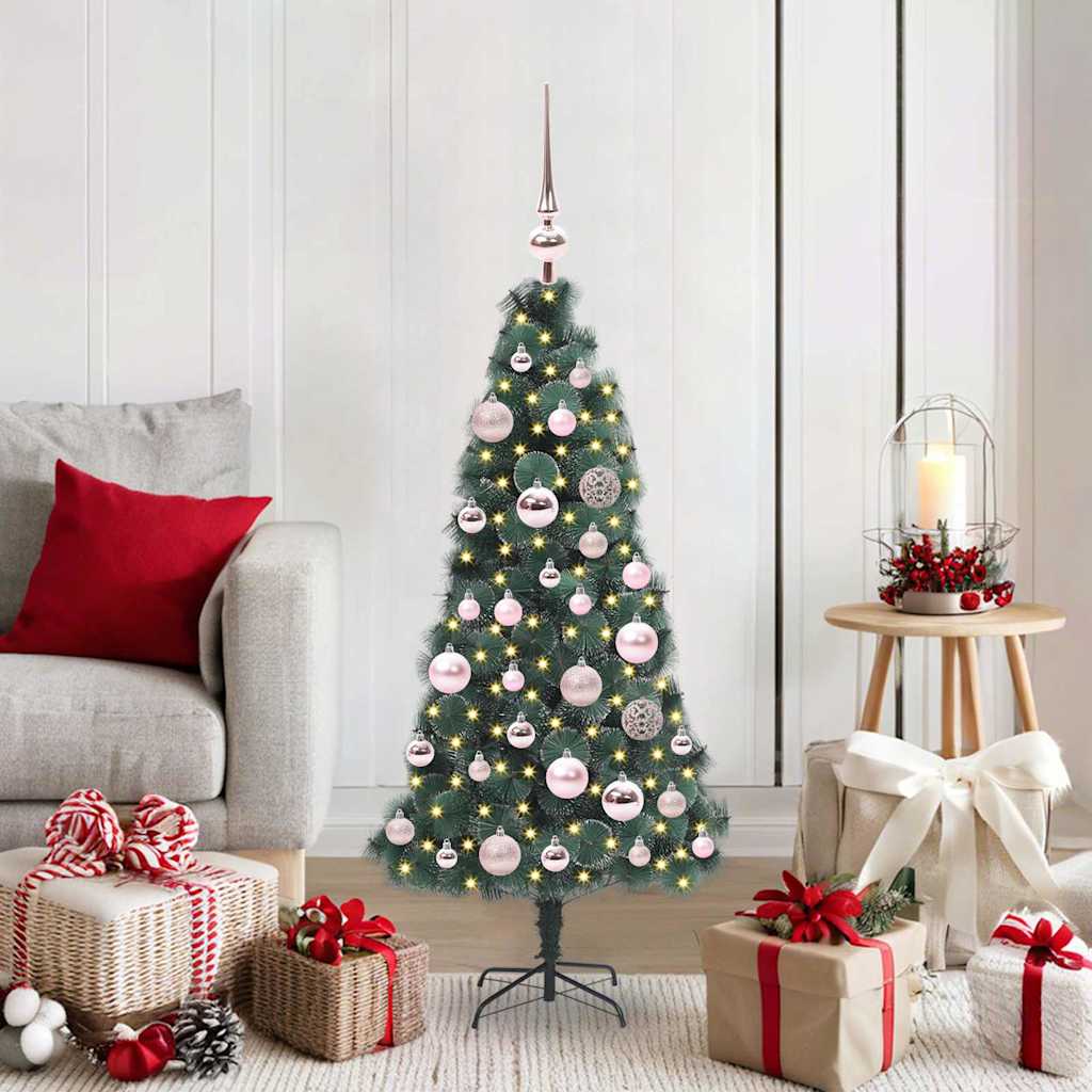 Vidaxl kunstmatige voorverlichte kerstboom met bollen set groen 120 cm
