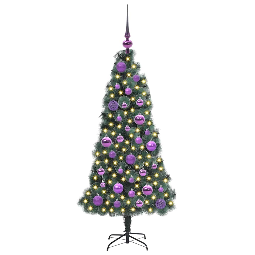 Vidaxl kunstkerstboom met lichtjes en ballenset groen 120 cm pet