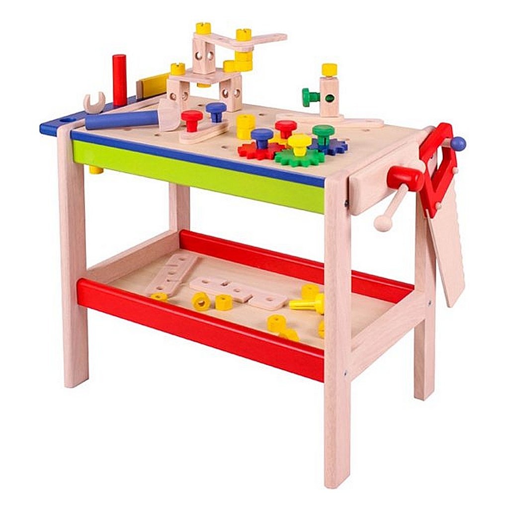Basic njoy Kids Holzwerkbank mit Werkzeug und Zubehör 52-teilig