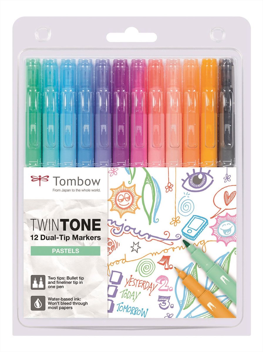 Tombow • Twintone-Marker mit Doppelspitze, Pastelltöne, 12 Stück