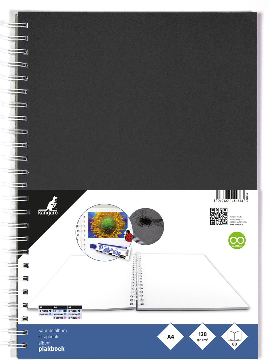 Kangaro plakboek - a4+ - 120 grams - 80 pagina's - zwart - k-750090