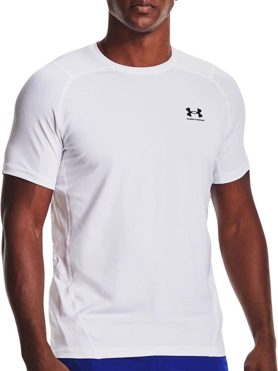 Under armour ua hg armour fitted ss-wht heren sportshirt - wit - zwart