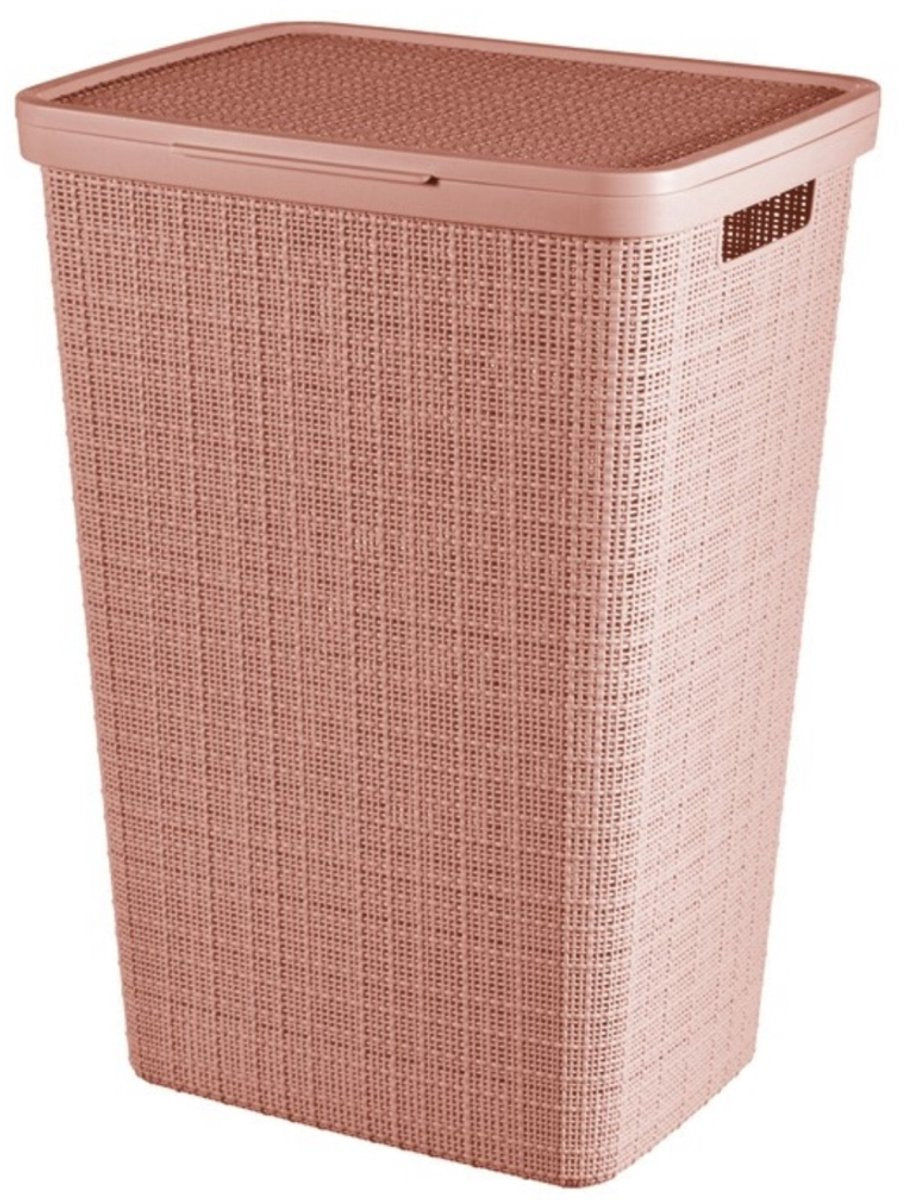 Curver Wäschekorb mit Deckel, Jute-Optik, 58 l, Rosa