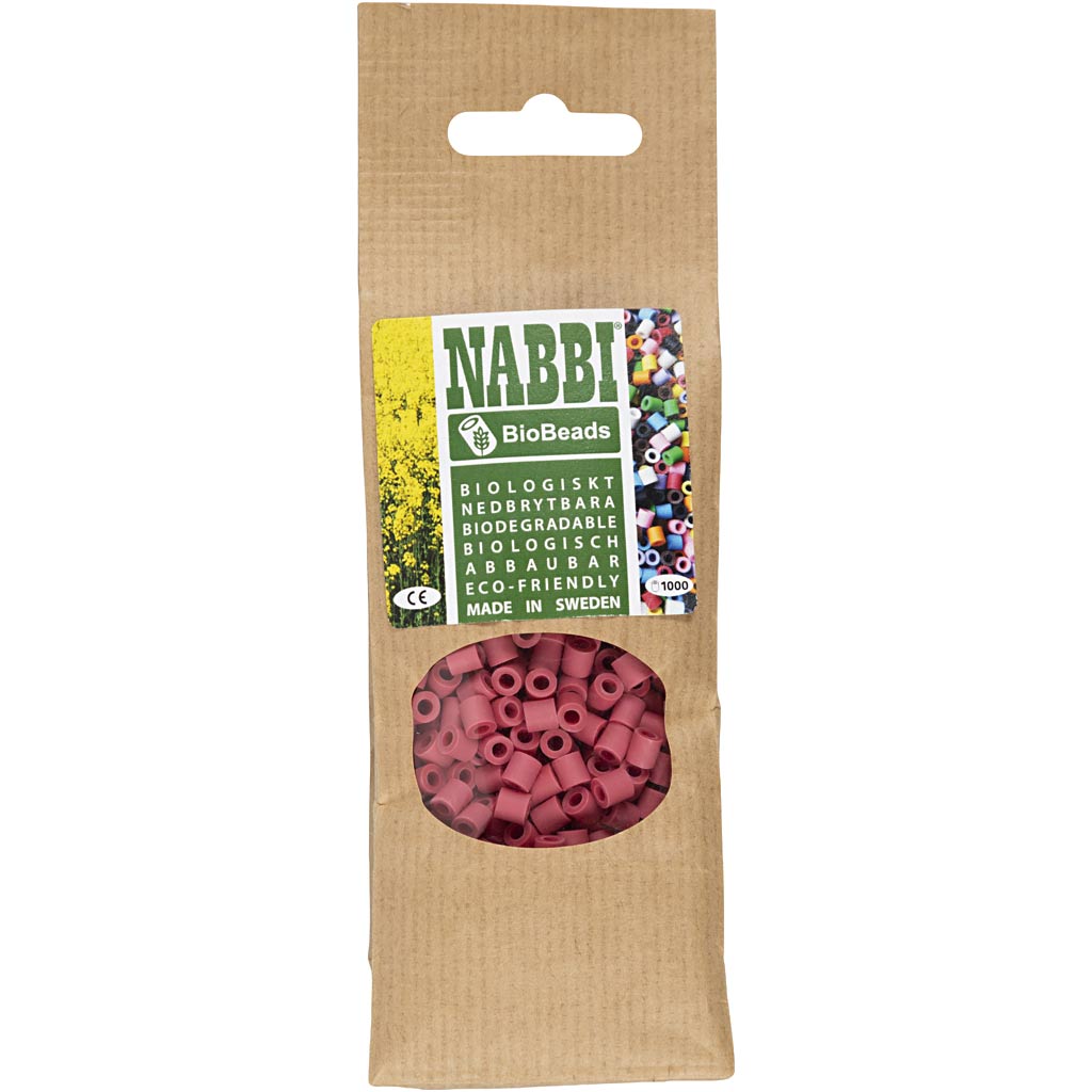 Nabbi-Bioperlen von , Größe 5x5 mm, Lochgröße 2,5 mm, mittel, rot, 1000 Stück 1 Box