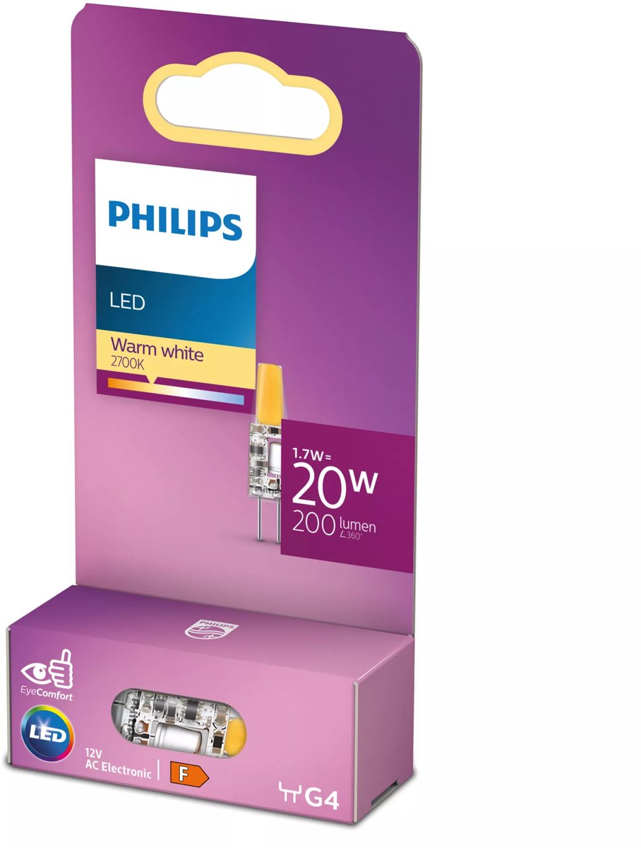 Philips led energiezuinige capsule transparant - 20 w - g4 - warmwit licht - bespaar op energiekosten