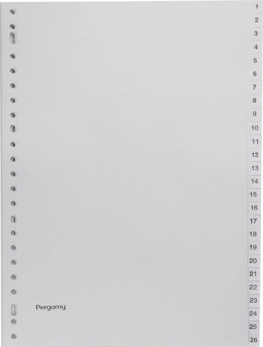 Pergamie-Registerblätter, ft A4, 23-Loch-Perforation, graues PP, Satz 1-52