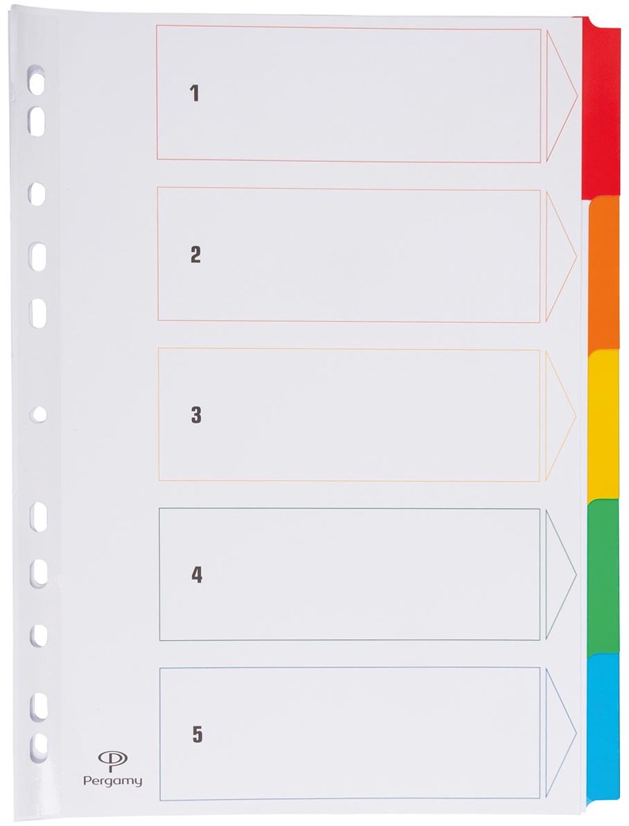 Pergamie-Registerkarten mit Registerblatt | ft a4 | 11-Loch-Lochung | verschiedene Farben | 5 Registerkarten