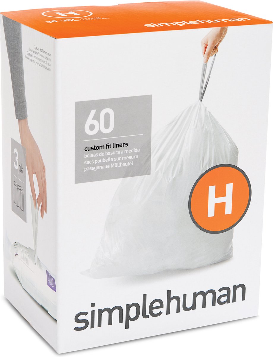 Simplehuman Code H Abfallbeutel – 30 Liter – 60 Stück – mit Kordelzug – weiß