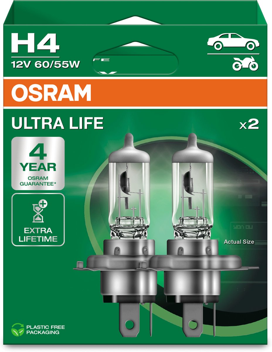 Osram Ultra Life-Serie – Halogen-Fahrzeuglampe – H4 – lange Lebensdauer – 4 Jahre Garantie