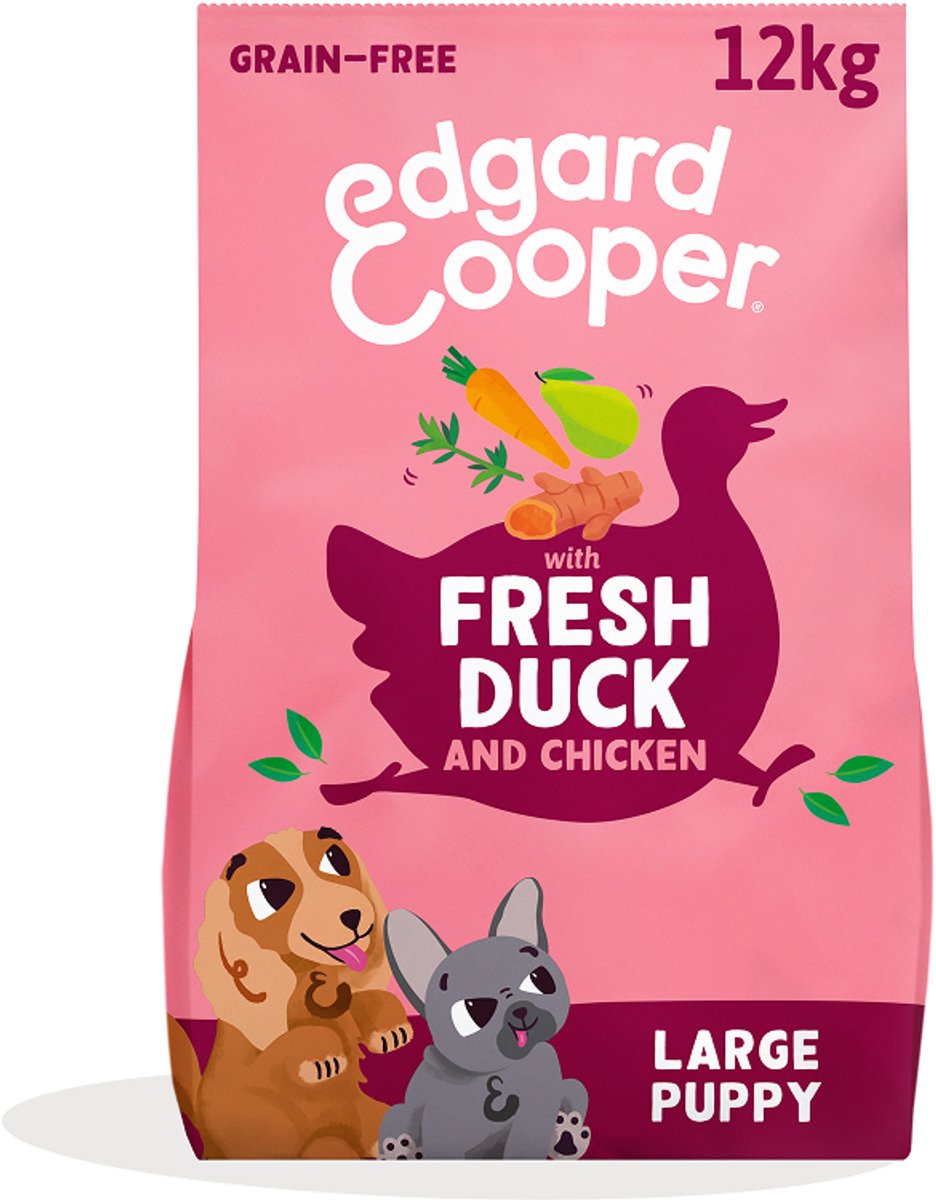 Edgard Cooper Welpenfutter für große Hunde, frisches Entenhuhn, 12 kg, getreidefreie Rezeptur mit natürlichen Zutaten, perfekte Ballaststoffbalance