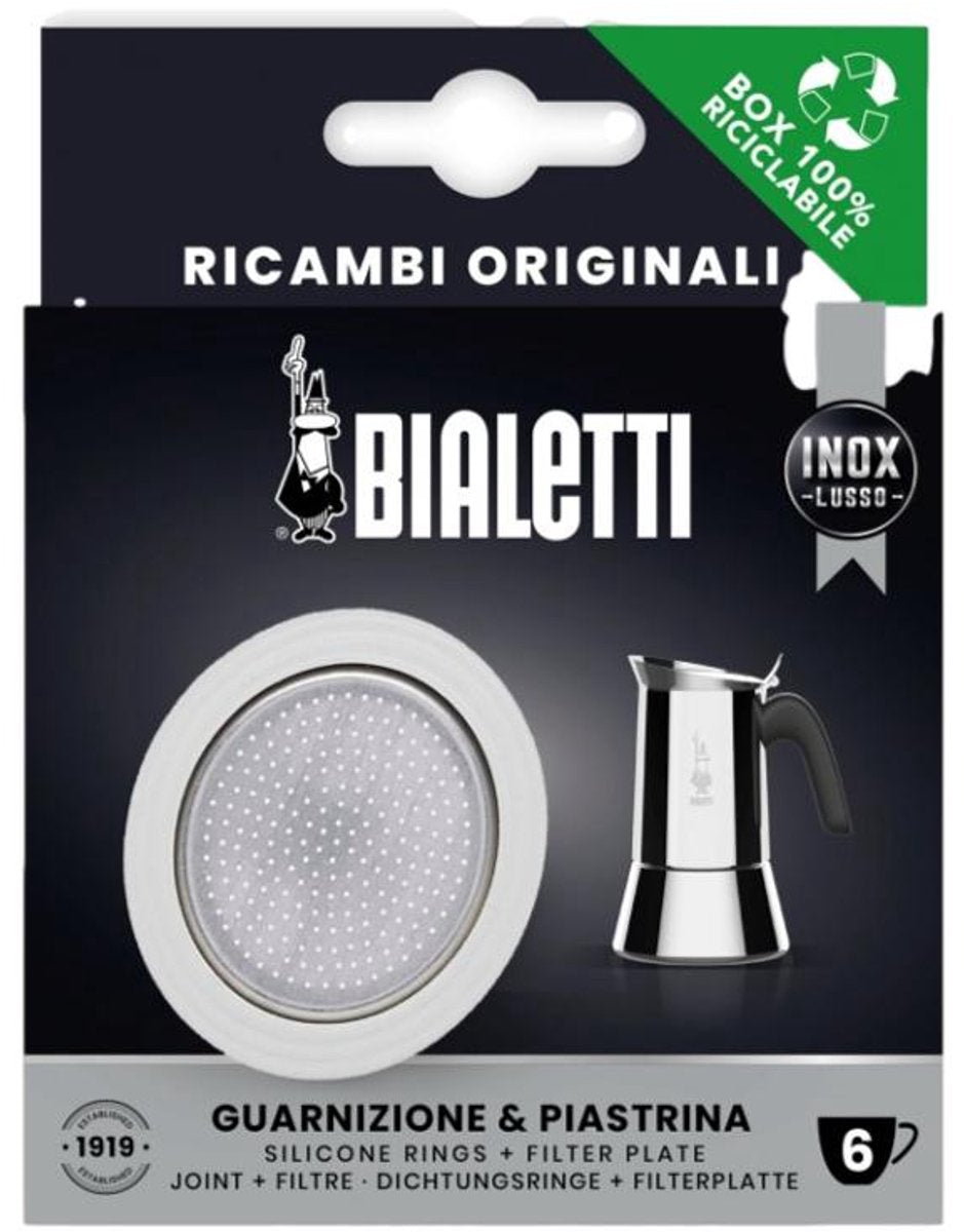 Bialetti Filterplatte + Silikonring – passend für 6-Tassen-Edelstahl-Perkolatoren – Original-Ersatzteil