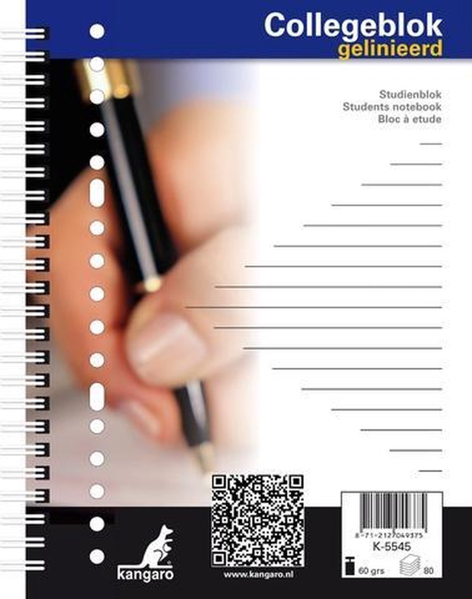 Kangaro collegeblok - a5 - 17-gaats - 80 vetl - lijn - k-5545