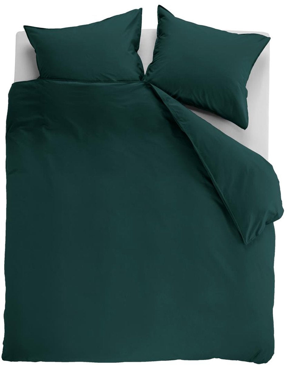 Ambiante cotton uni dekbedovertrek - effen - lits-jumeaux xl - 260x200 220 cm cm - donkergroen