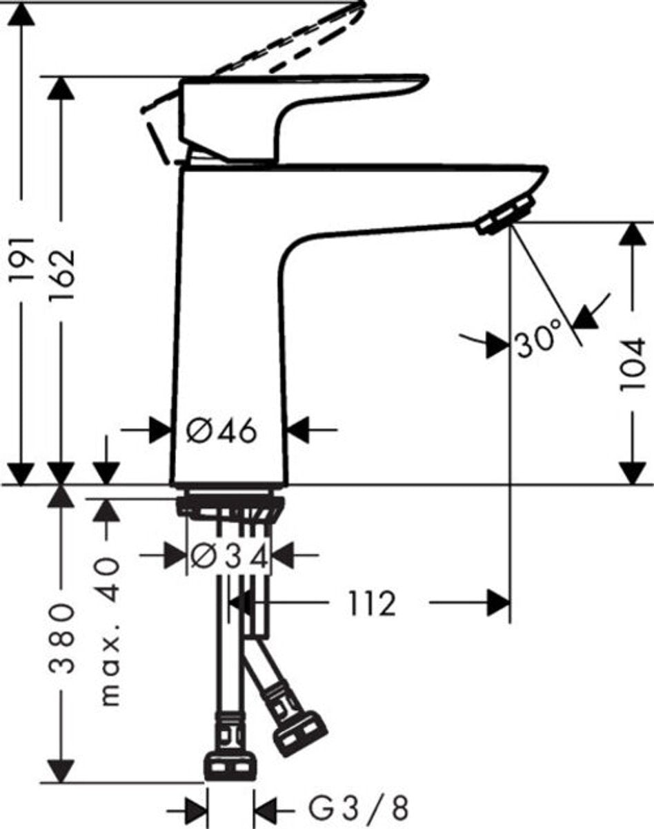 Hansgrohe talis e – Waschtischarmatur – Einhebelbedienung – Kaltstart energiesparend – ohne Ablaufgarnitur – 110 mm Größe