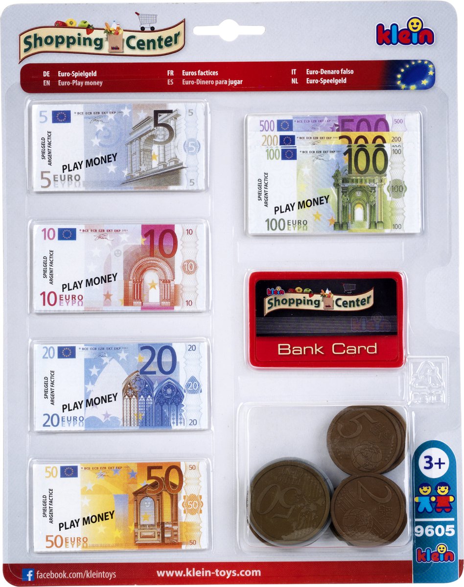 Klein Toys - Euro-Spielgeld - inkl. Kreditkarte, Münzen und Banknoten – mehrfarbig