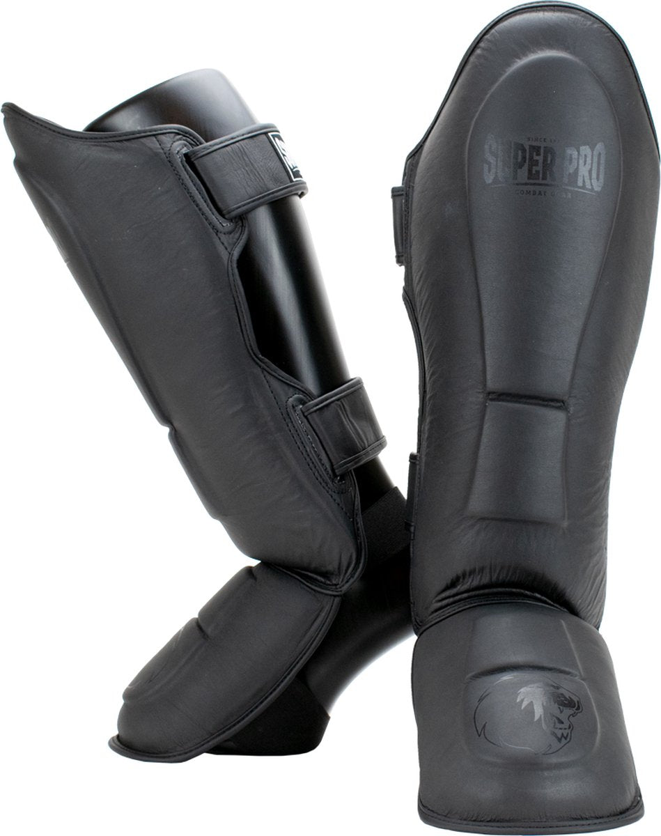 Super pro combat gear lederen scheenbeschermer guardian grijs small