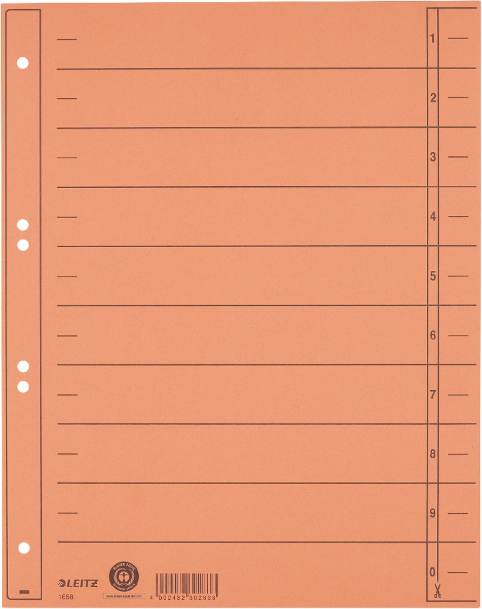 Leitz Registerkarton mit Skala – beschreibbare Register, 2 4-Ringe – für Ordner und Ringbücher – Orange
