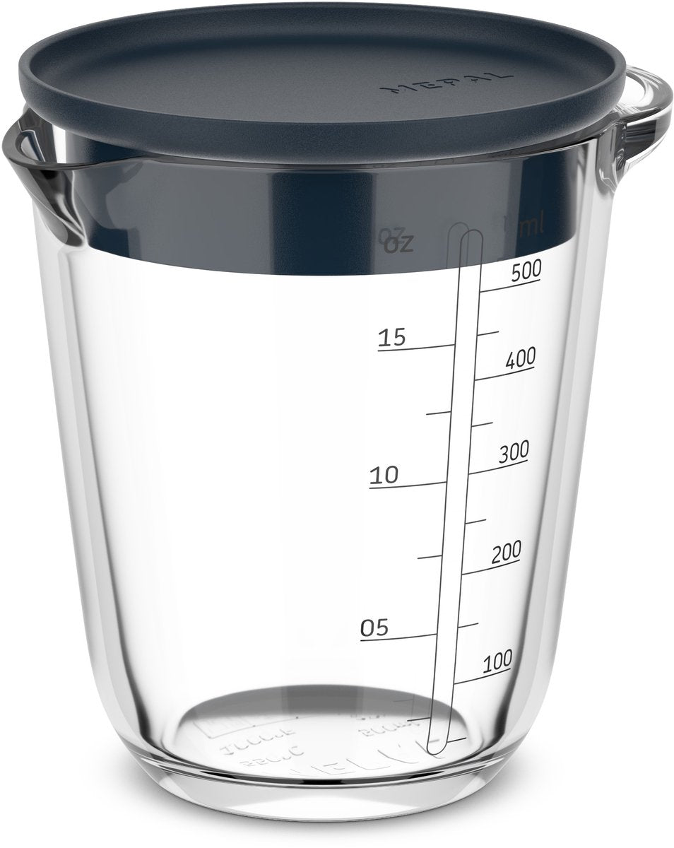 Glasmessbecher 500 ml mit Deckel marineblau | 4 Stück