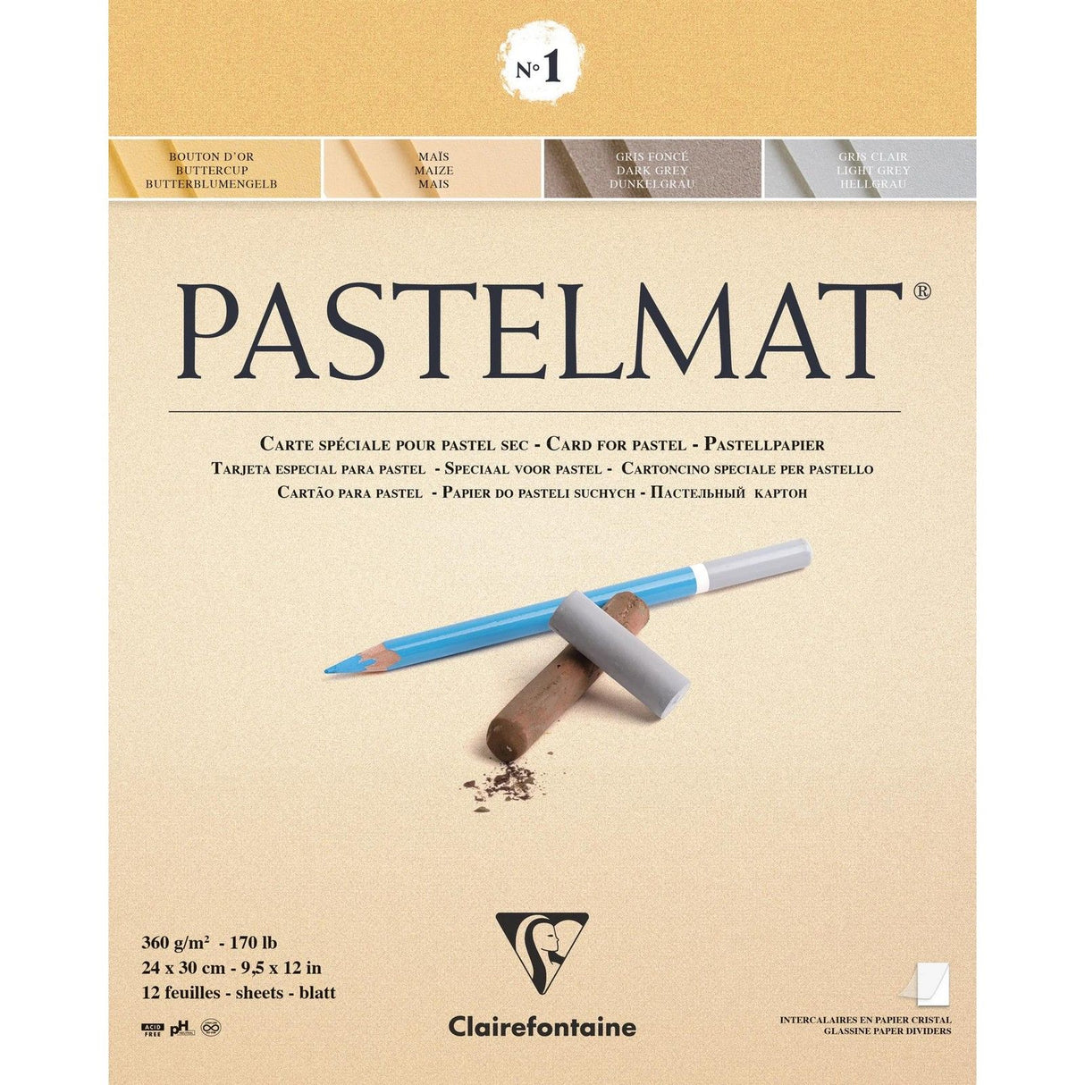 Clairefontaine • Pastell-Mattpapier Nr. 1, 360 g, 24 x 30 cm, 12-fach sortiert