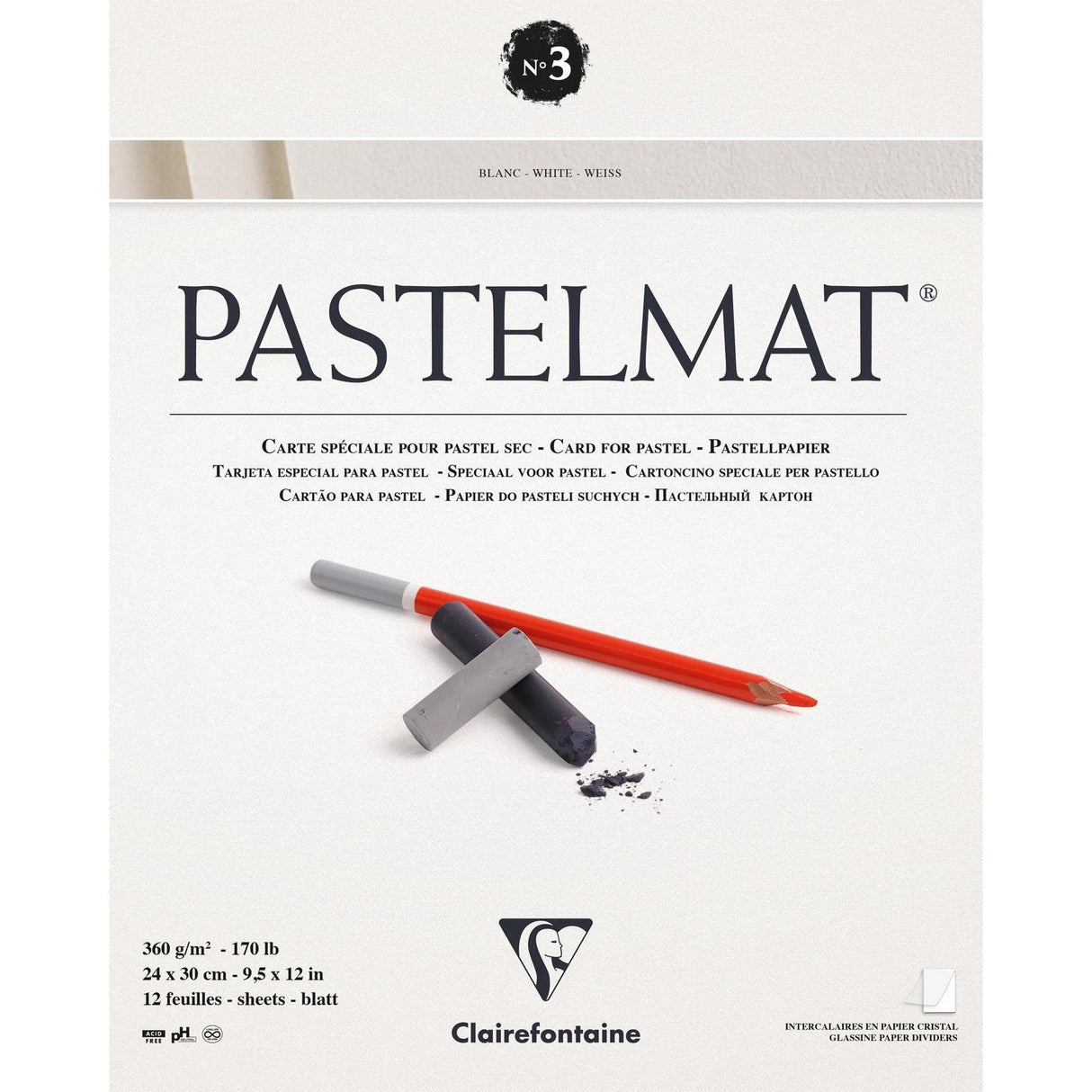 Clairefontaine • Pastellmattes Papier Nr. 3 360g 24x30cm weiß 12x