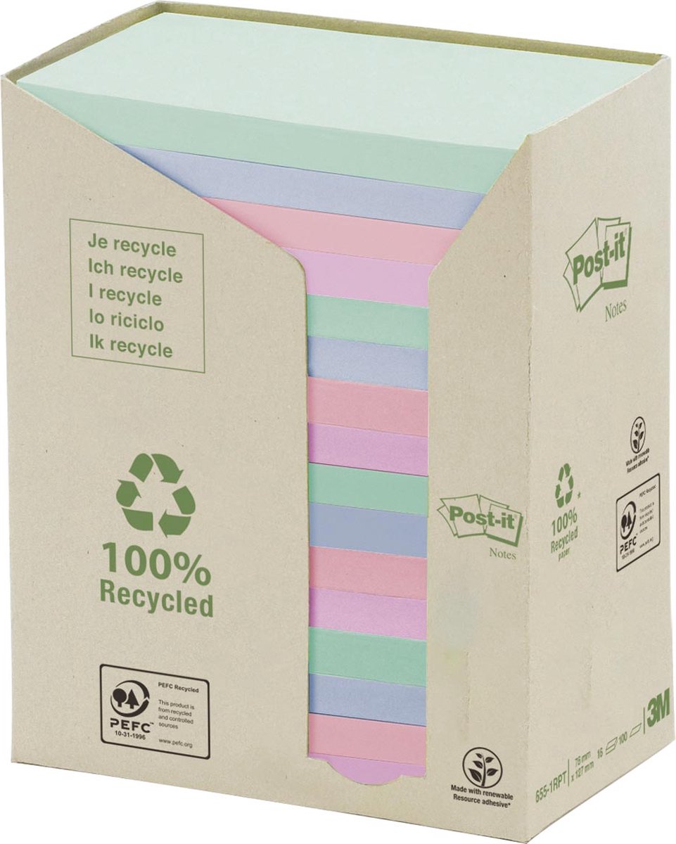 Post-it Haftnotizen Recycling 127 x 76 mm 6 Farben