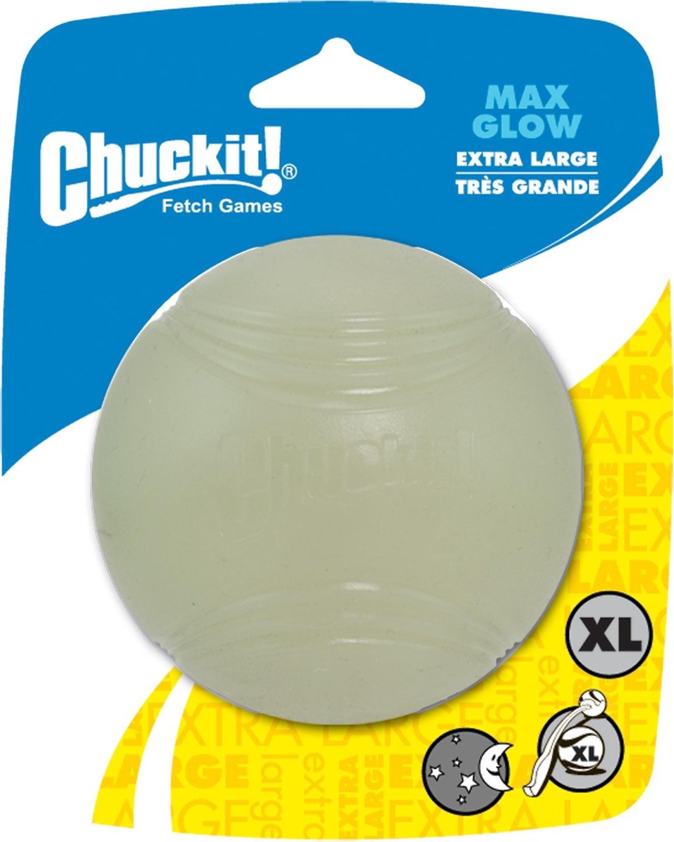 Chuckit! Max Glow Ball – Hundespielzeug – Hundeball – schwimmend – Apportierspielzeug – leuchtet im Dunkeln – extra groß – ø9 cm – 1 Stück
