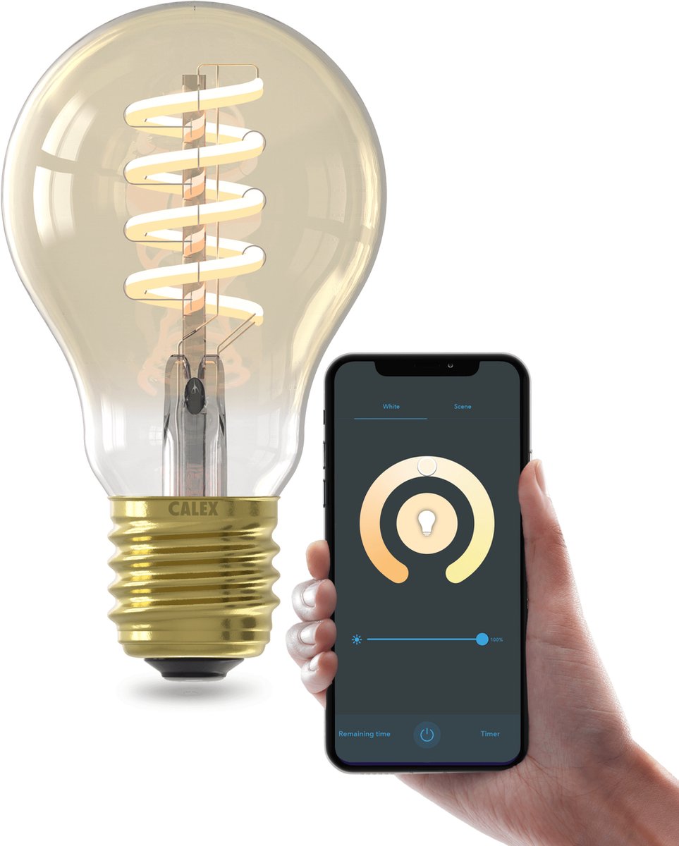 Calex smart filament led lamp - e27 - warm wit licht - goud - slimme verlichting - a60 - 7w