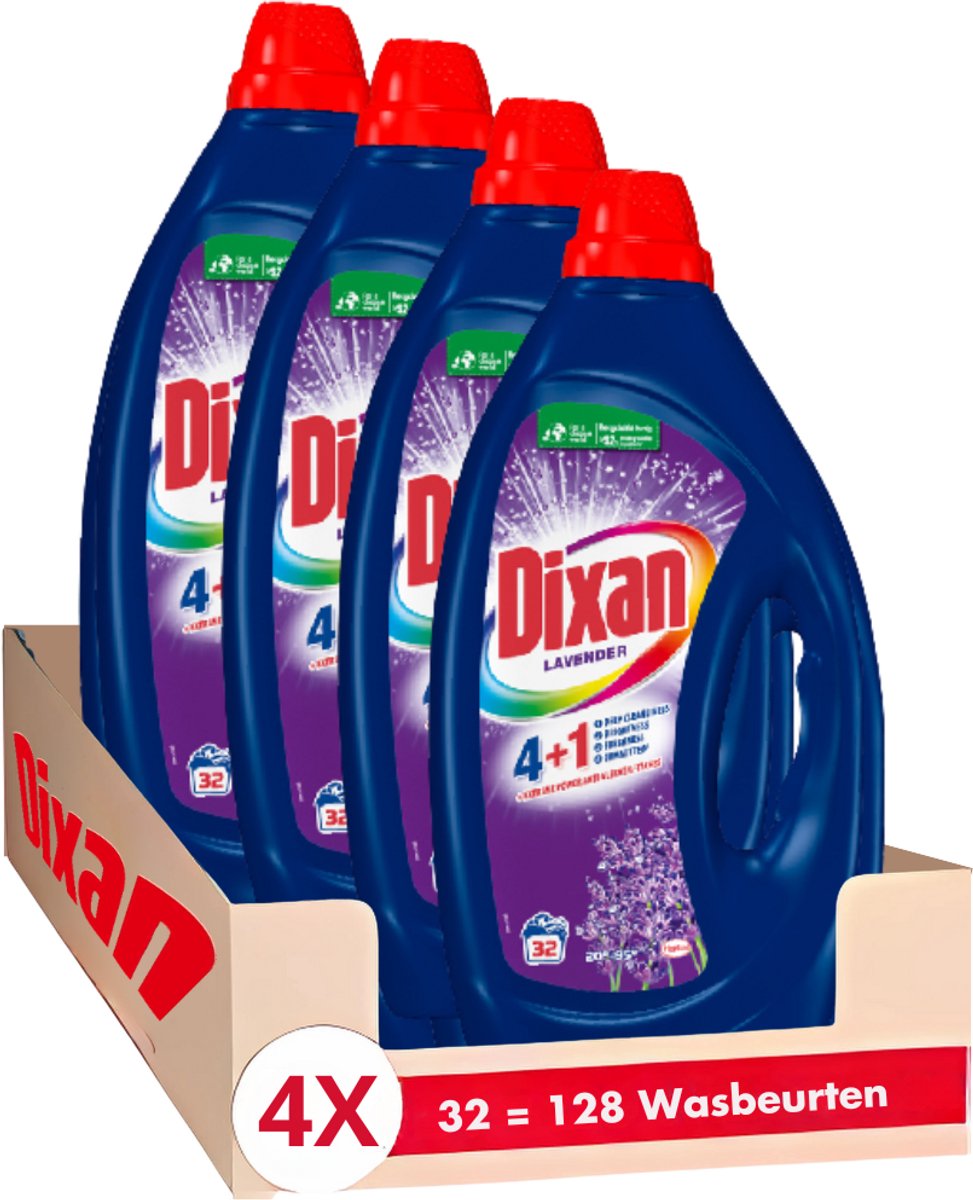 Dixan - gel fresh lavender - 32wl x4 - wasmiddel - voordeelverpakking - gekleurde was