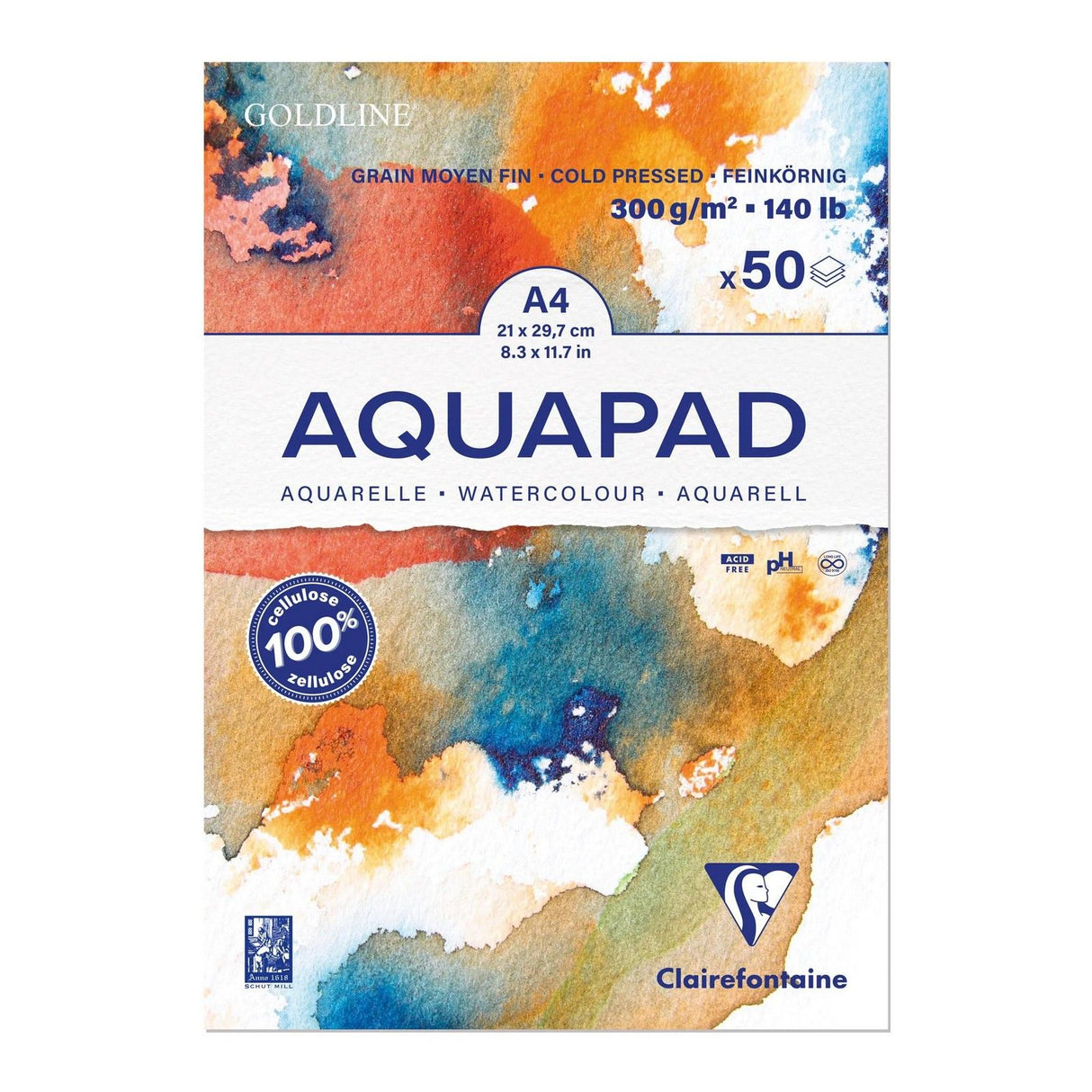 Clairefontaine • Aquapad-Aquarellpapier 300 g, feine Struktur, A4, 50 x