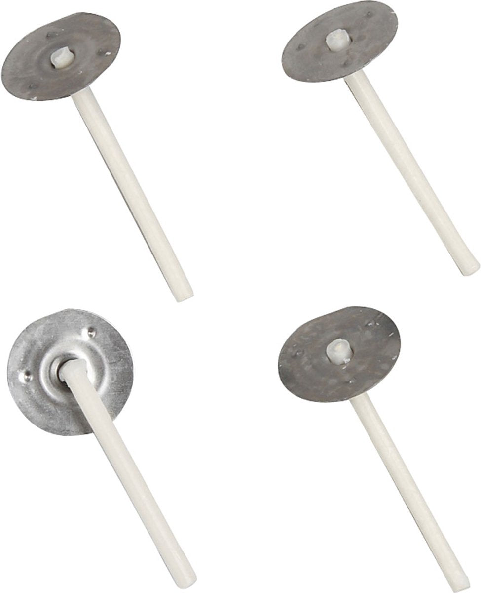 Dochte für Kerzen im Halter, passend für Halter mit einem Durchmesser von 20-65 mm, L: 3,5 cm, Dicke 2 mm, 100 Stück 1 Box