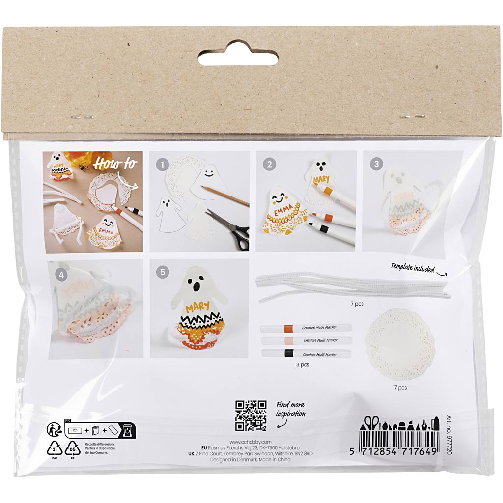 Creativ Company Mini-Hobby-Set zum Ausmalen, Geister, Schwarz, Hellorange, Mittelorange, Weiß, 1 Box
