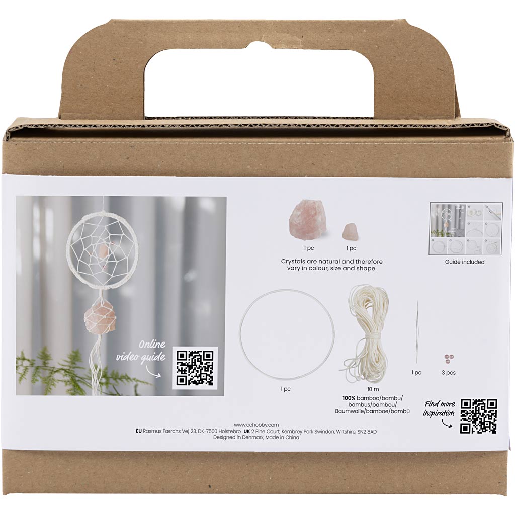Creativ Company Mini-Hobby-Set Makramee, Traumfänger mit Rosenquarz, hellrosa, weiß, 1 Box