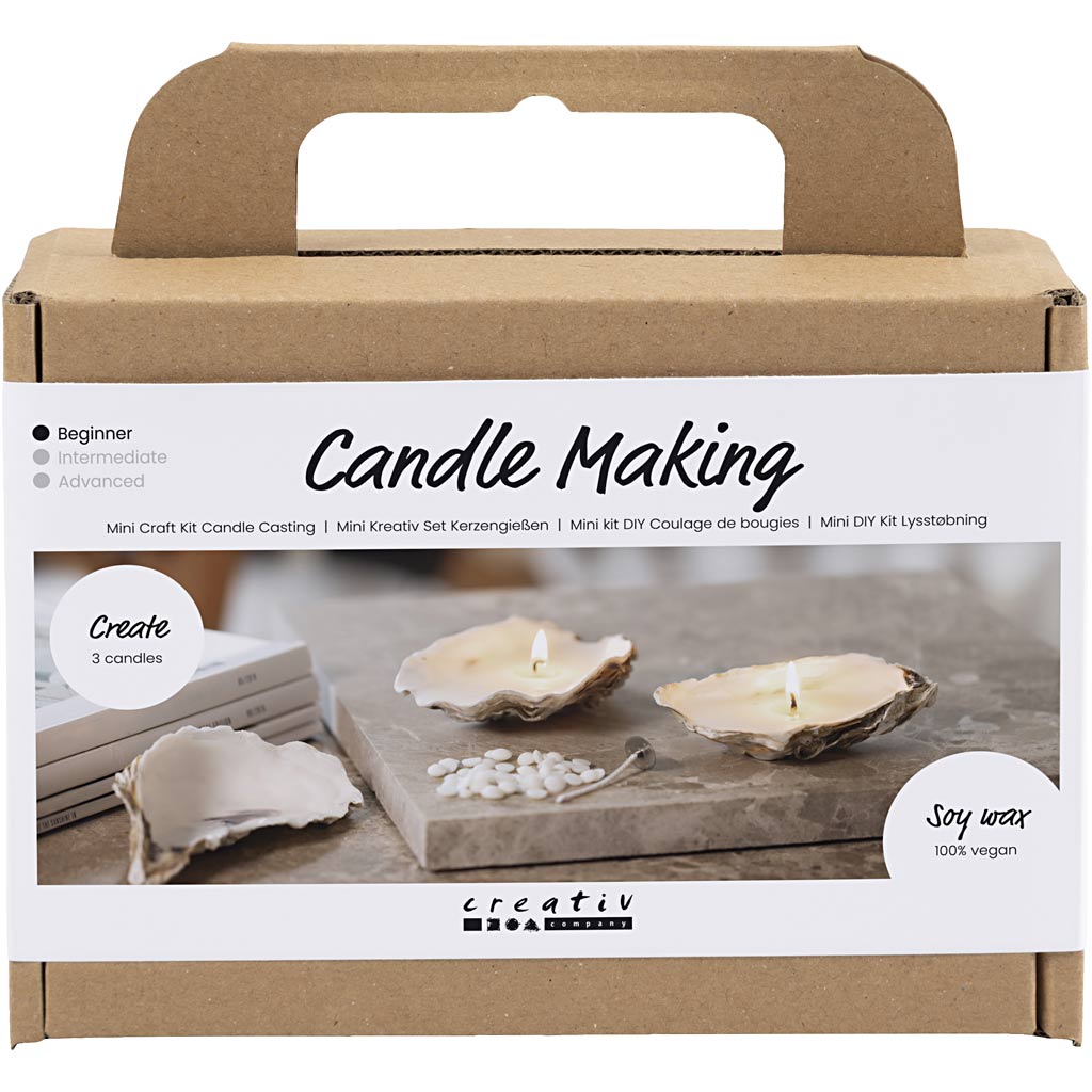 Creativ Company Mini-Hobby-Set zur Kerzenherstellung, Sojakerzen in Austernschalen, gebrochenes Weiß, 1 Box