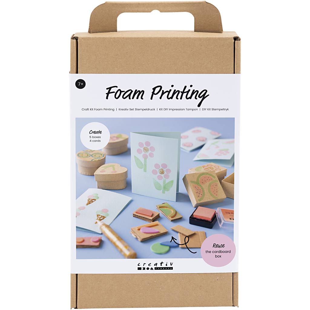 Creativ Company Hobby-Set Schaumstoffdruck, dekorierte Schachteln und Karten, Beige, Mittelgrün, Mint, leuchtendes Rot, 1 Box