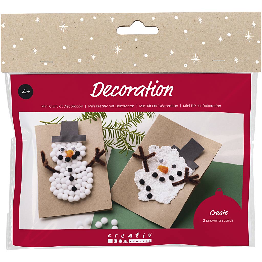 Creativ Company Mini-Hobby-Set Dekoration, Weihnachtskarten mit Schneemännern, Schwarz, Braun, Mittelorange, Weiß, 1 Box
