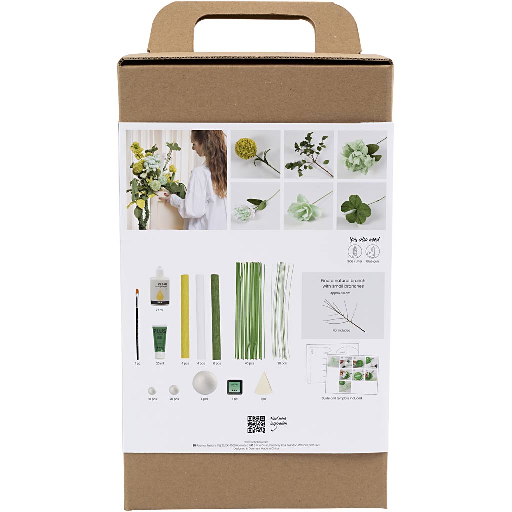 Creativ Company Maxi-Hobby-Set Krepppapier, Blumenstrauß, hellgrün, dunkelgrün, pastellgrün, weiß, 1 Box